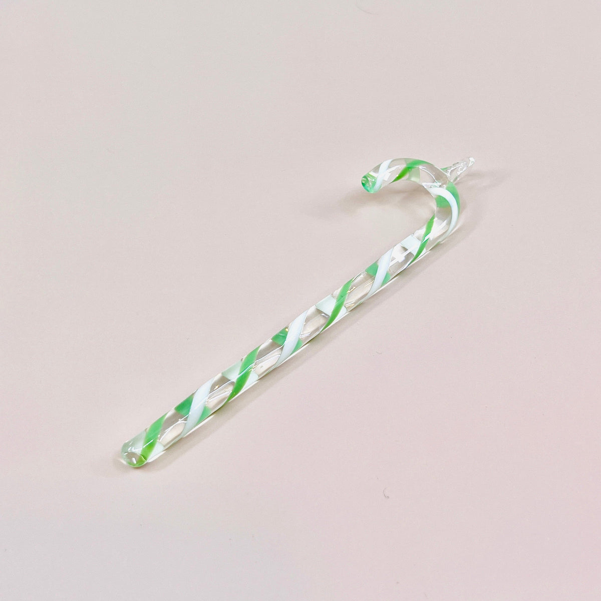 Clear Glass Candy Cane Ornament 237 Holiday - Green/White/Clear 