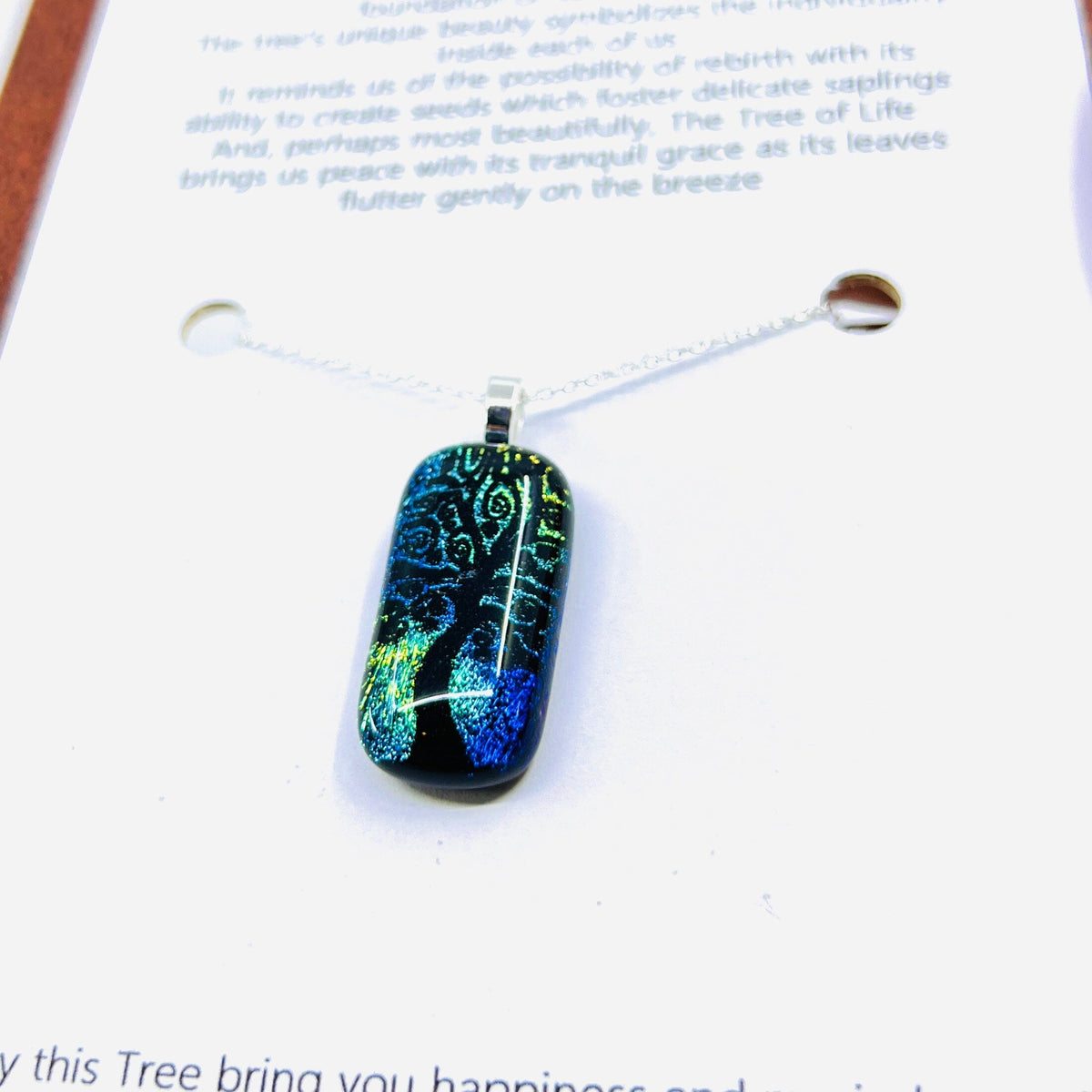 Tree of Life Glass Pendant Necklace 5 Teal/Lime Jewelry Glimmer Glass Gifts 