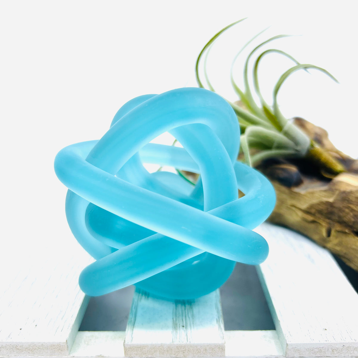 Glass Knot Paperweight Frosted Teal