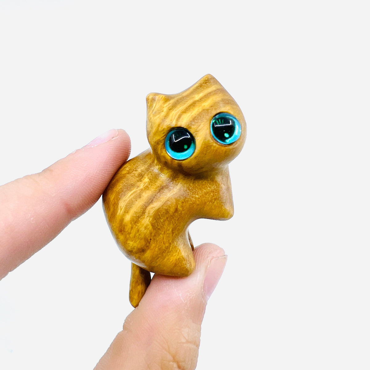 Purrfect Tiny Wooden Cat, Cuddly Miniature - Brown Cat 