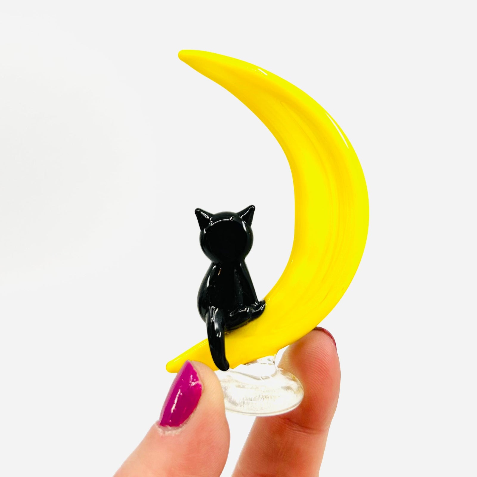 Glass Cat on Crescent Moon Figurine 294 Miniature - 
