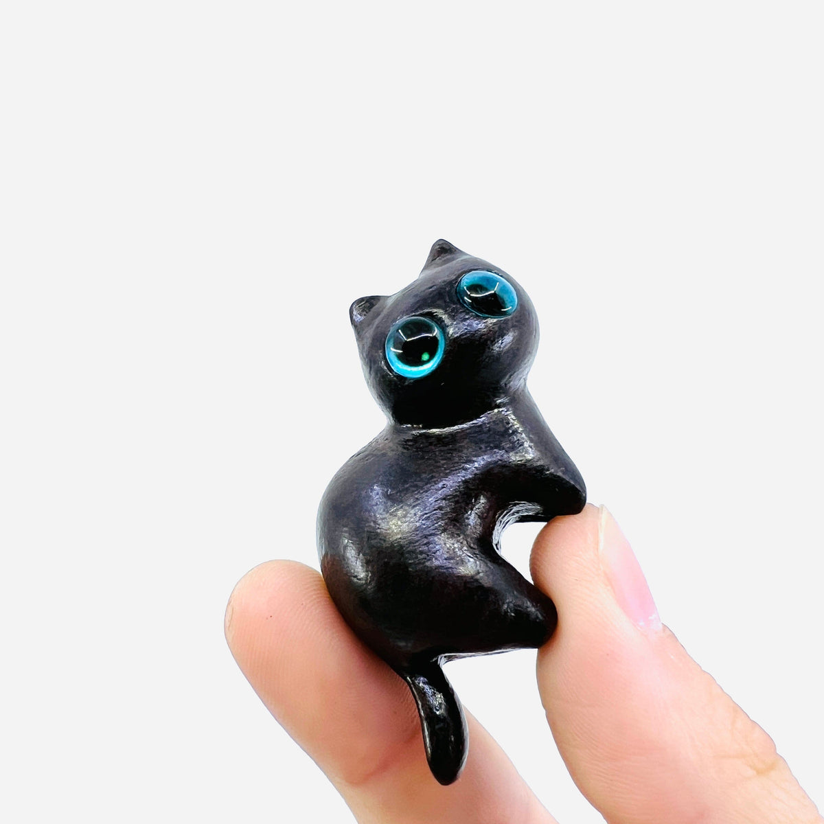 Purrfect Tiny Wooden Cat, Cuddly Miniature - Black Cat 