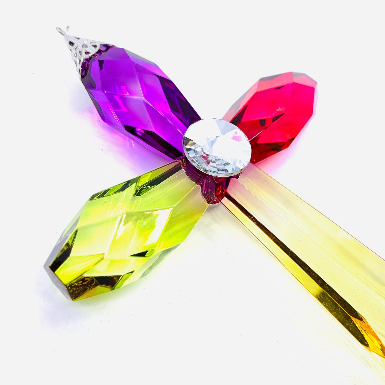 Acrylic Rainbow Cross Ornament, Flower Decor GANZ 