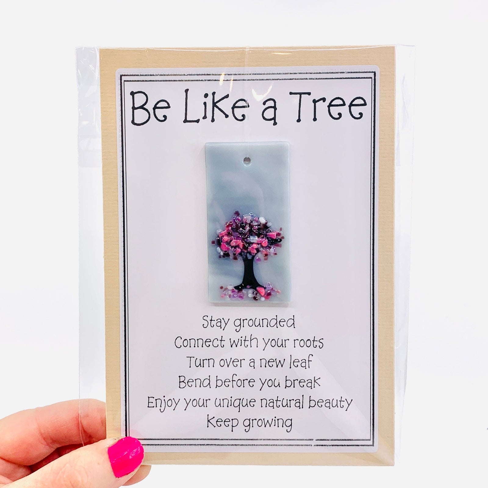 Fused Glass "Be Like a Tree” Suncatcher 6 Decor Glimmer Glass Gifts 