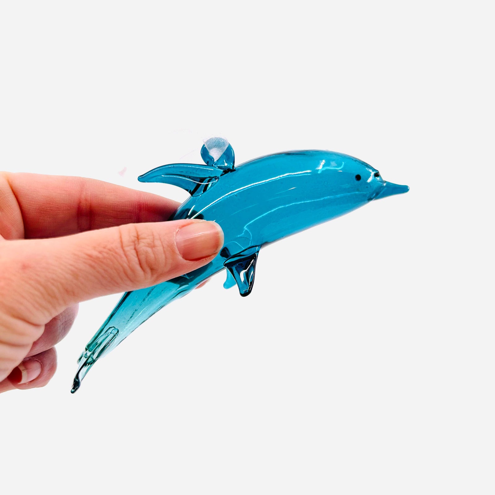 Ribbon Glass Ornament 27, Teal Dolphin Beachcombers 