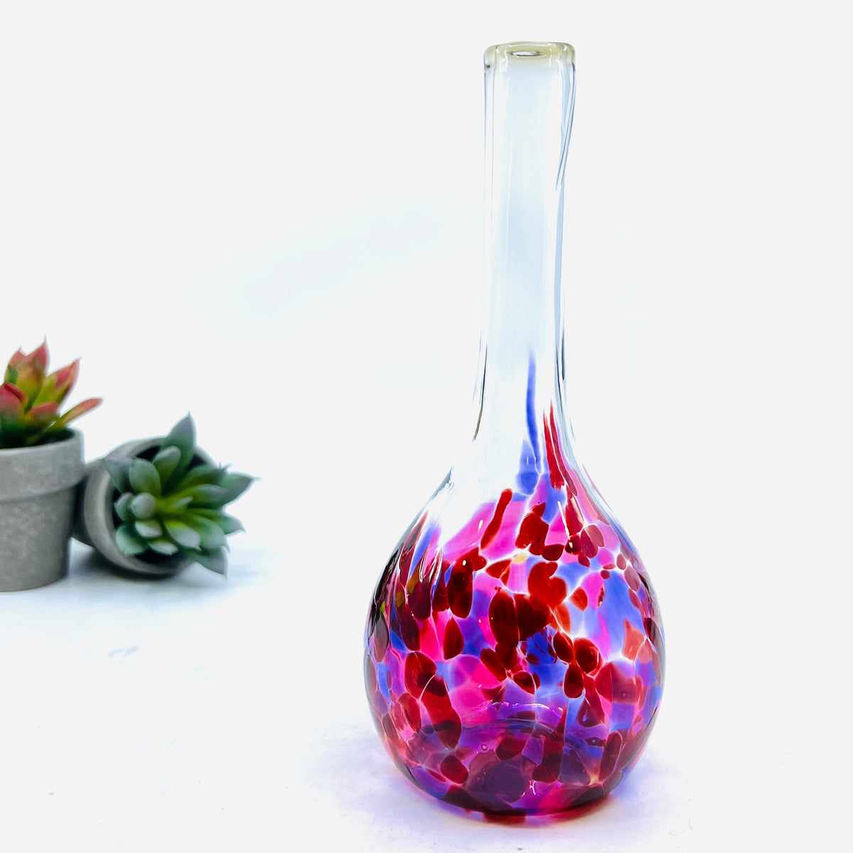 Small Tall Neck Vase Decor Henrietta Glass Pink/Red/Purple 