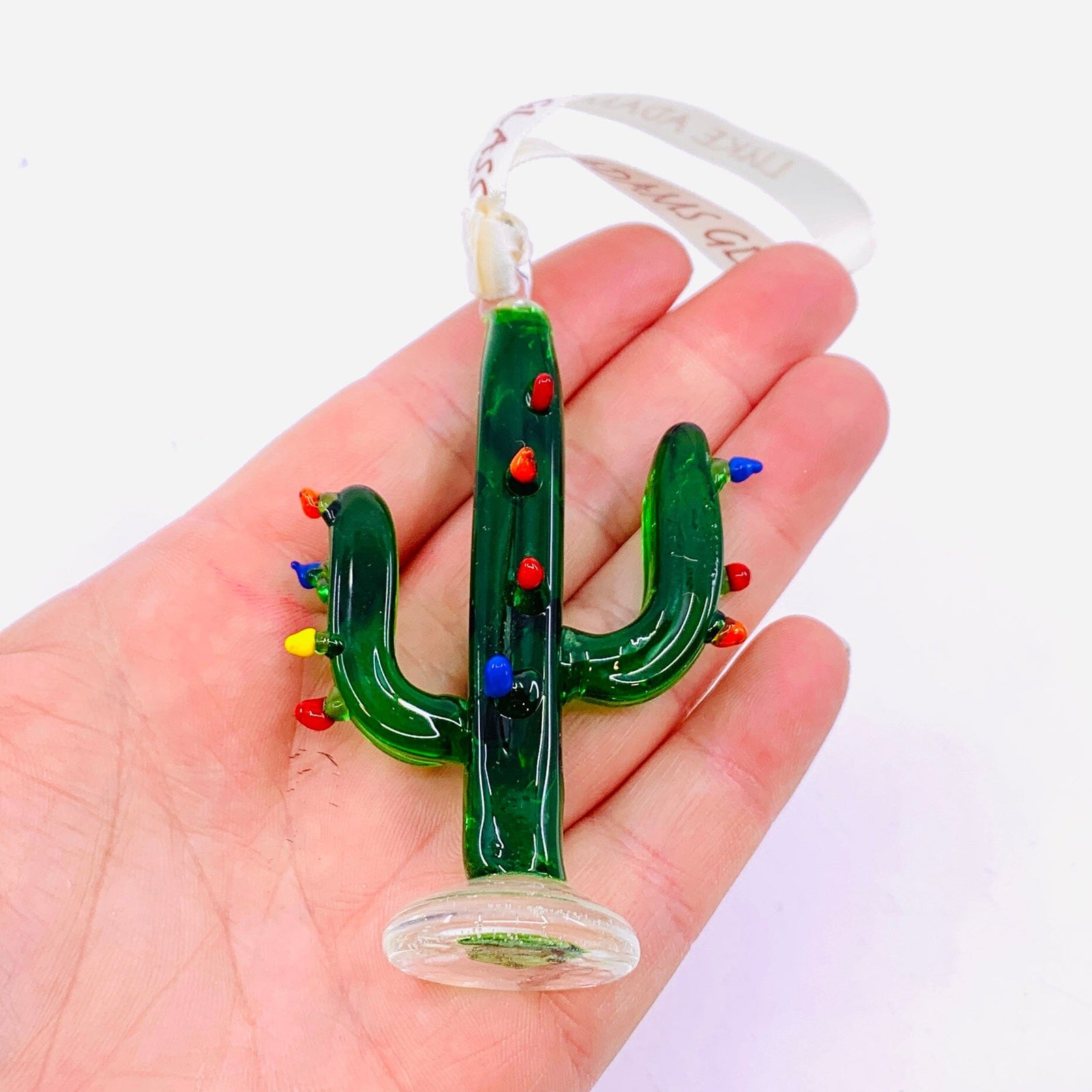 Ribbon Glass Ornament 10, Christmas Cactus Art Studio 