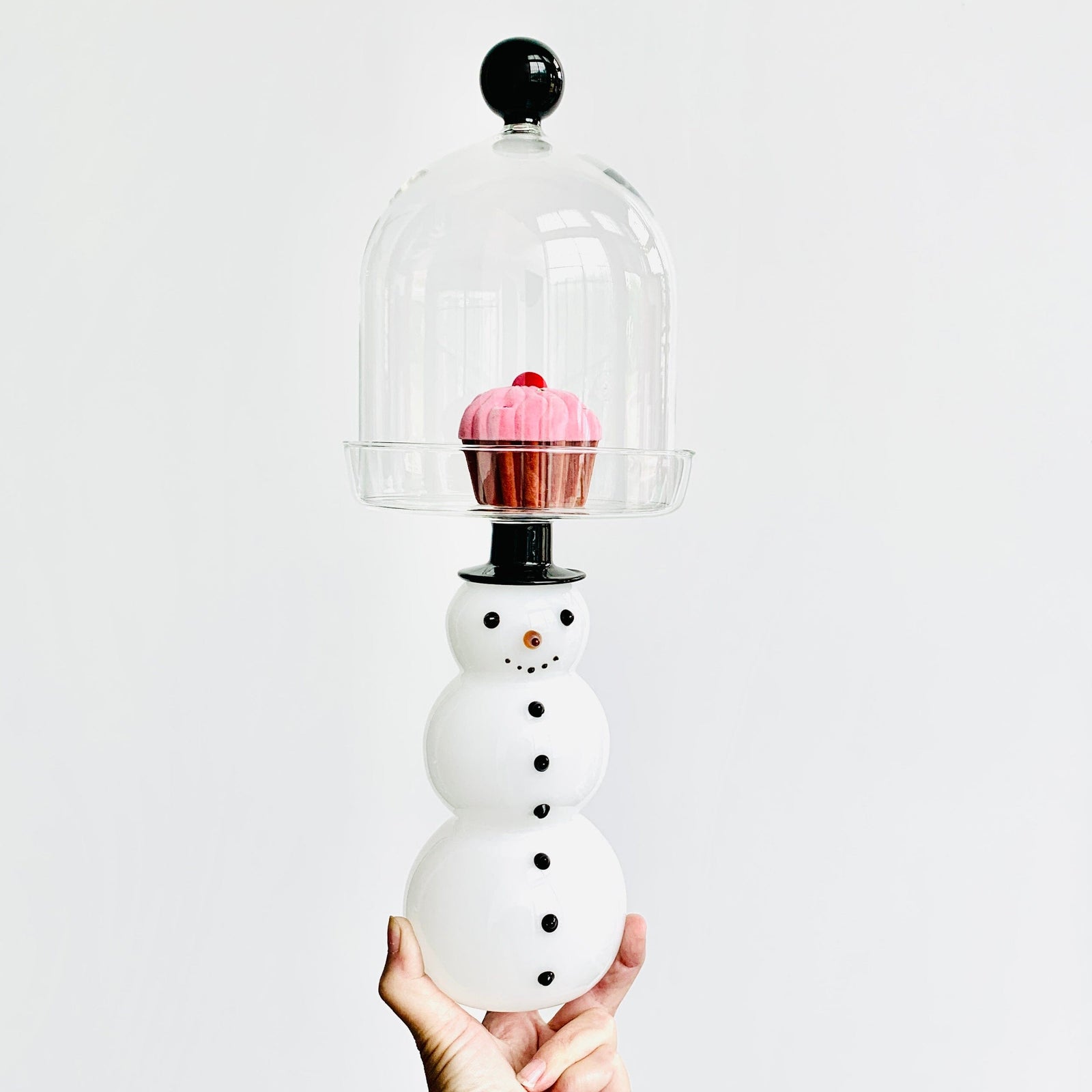 Glass Snowman Pastry Dome Diamond Star 