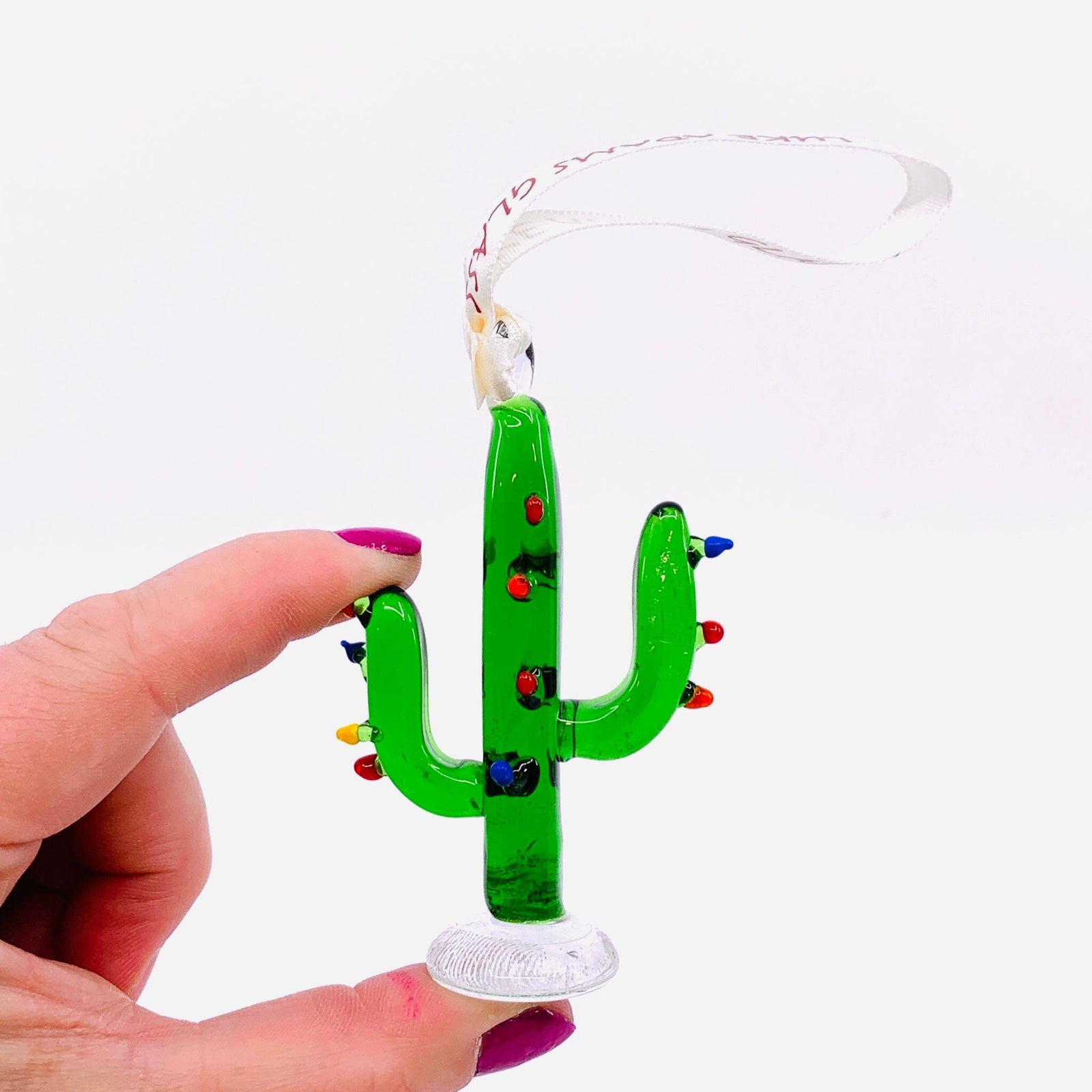 Ribbon Glass Ornament 10, Christmas Cactus Art Studio 