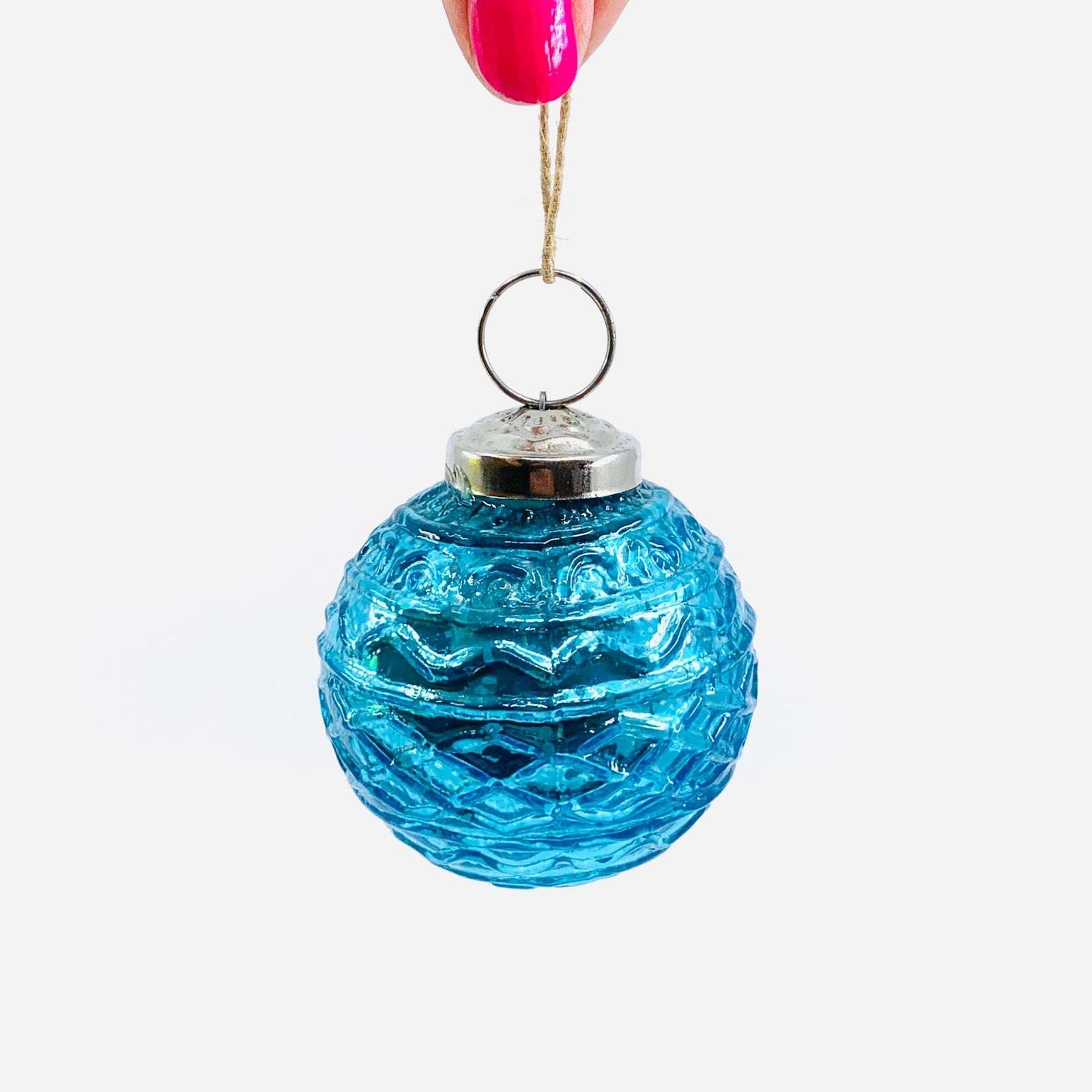 Mercury Glass Embossed Ornament, Turquoise India House Brass 