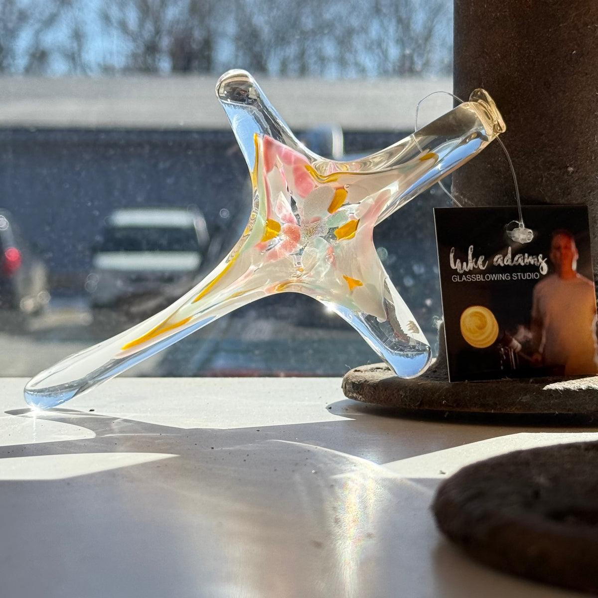Cross Ornament, Cake Pop Suncatcher Luke Adams Glass Blowing Studio 