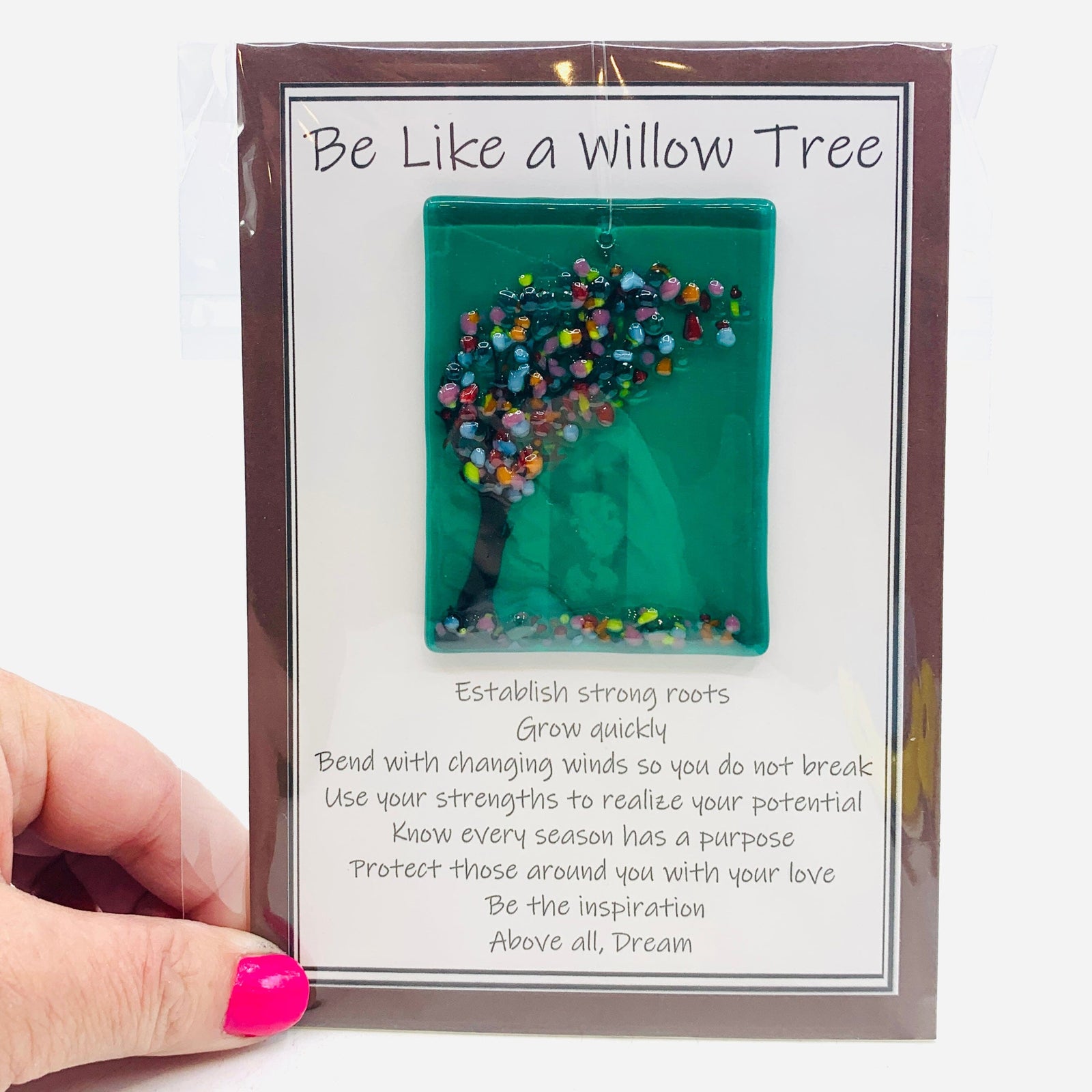 Fused Glass "Be Like a Willow Tree" Suncatcher 4 Decor Glimmer Glass Gifts 