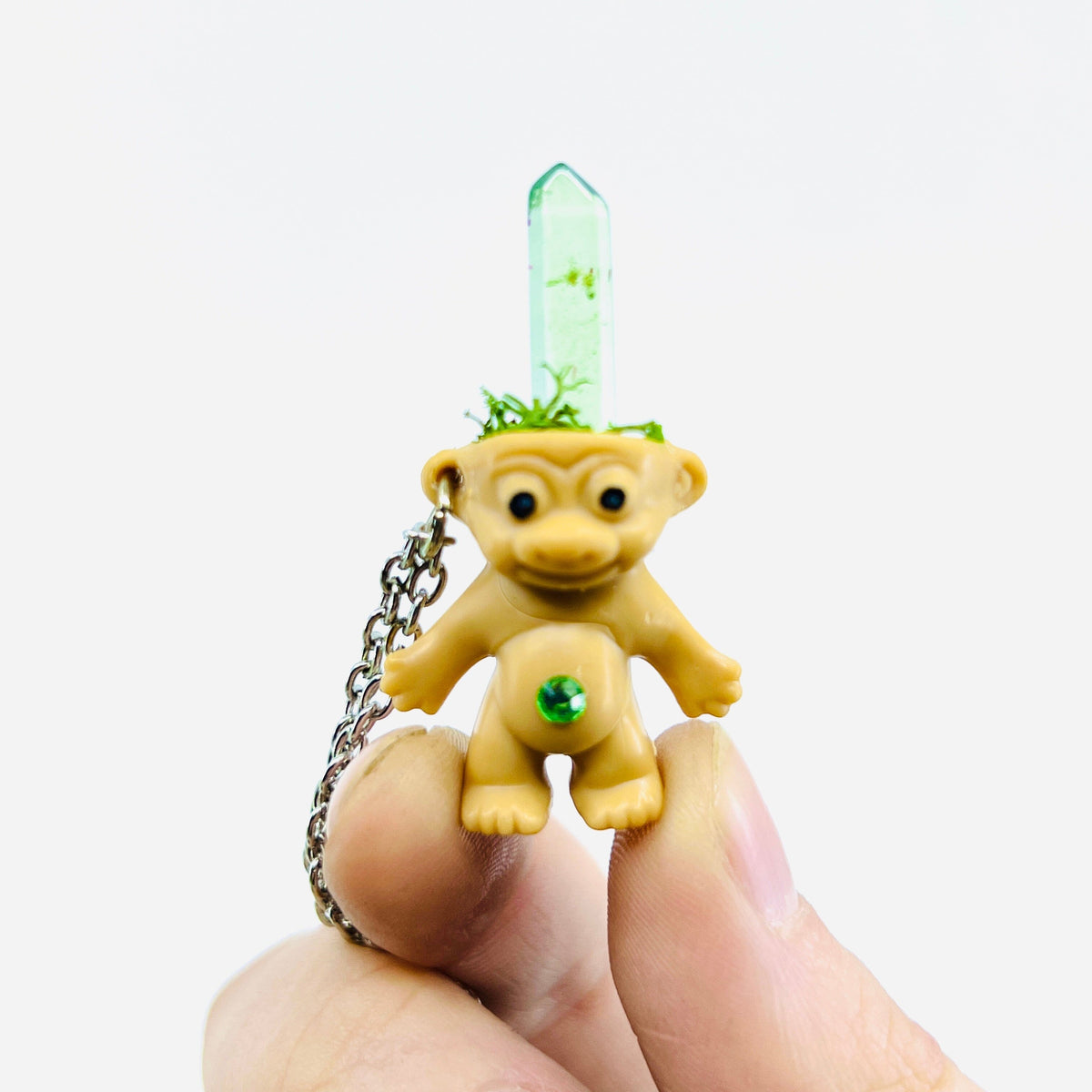 Crystal Troll Doll Necklace Jewelry - Green Agate 