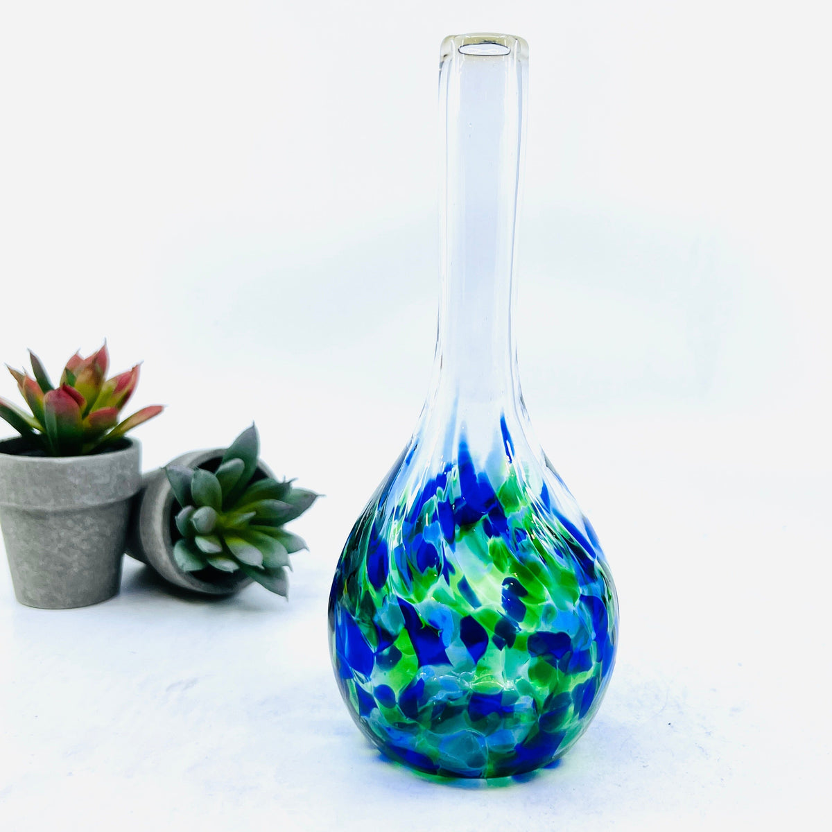Small Tall Neck Vase Decor Henrietta Glass Green/Blue 