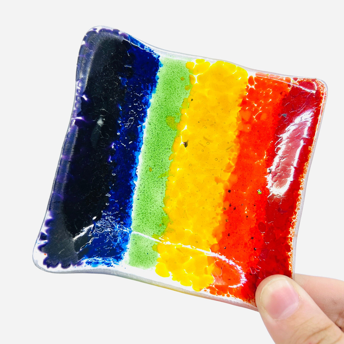 Rainbow Striped Fused Glass Dish, 2 Decor Jean 