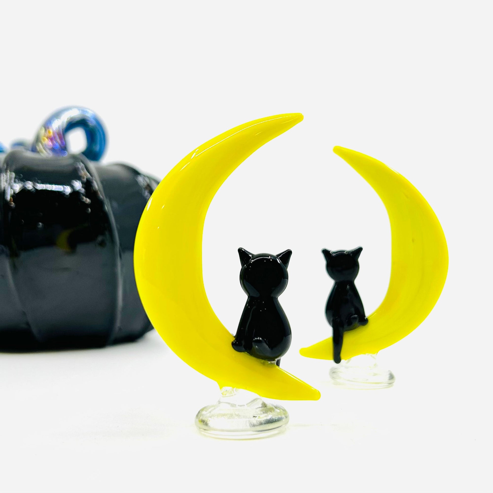 Glass Cat on Crescent Moon Figurine 294 Miniature - 