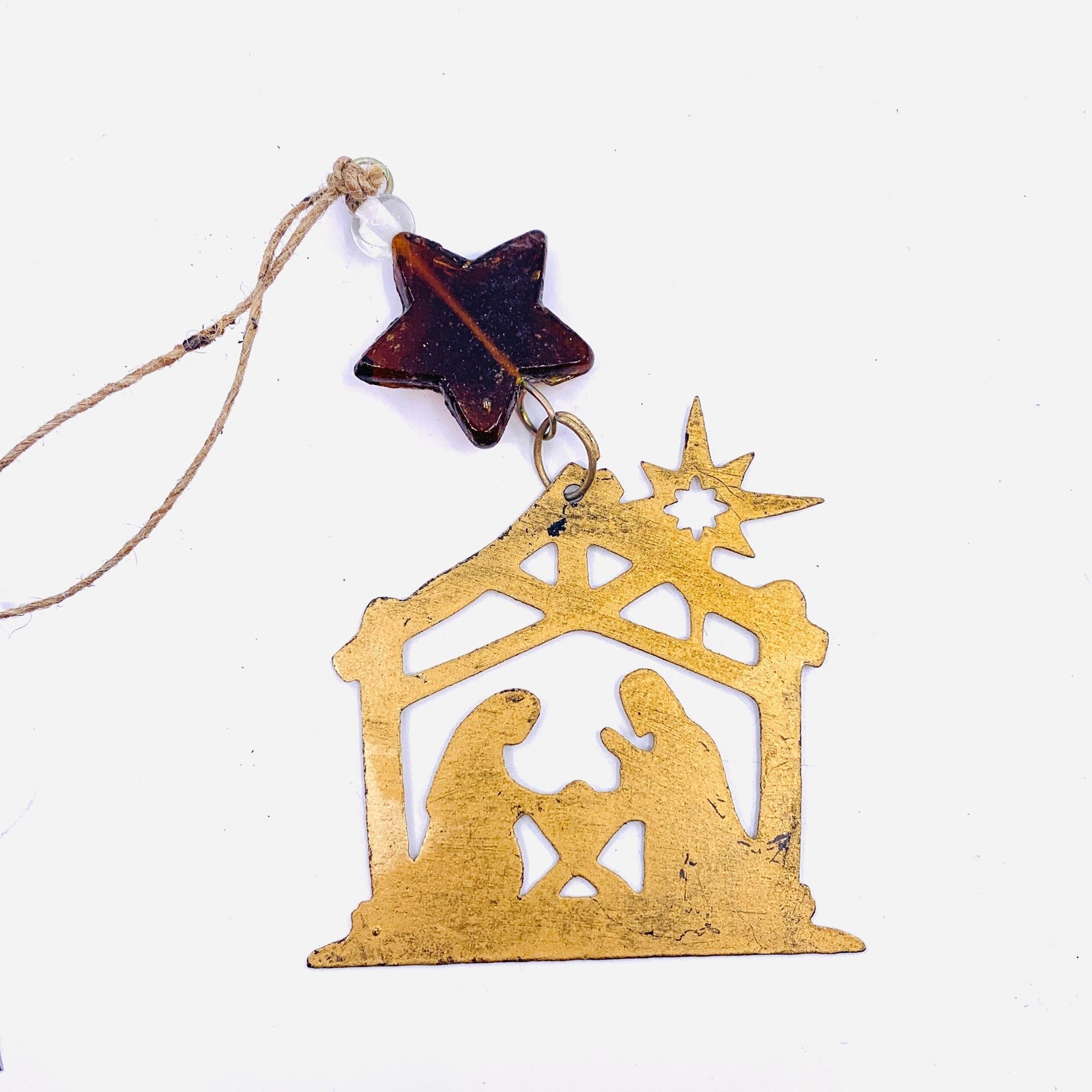 Metal Nativity Ornament with Glass Star Ornament GANZ 