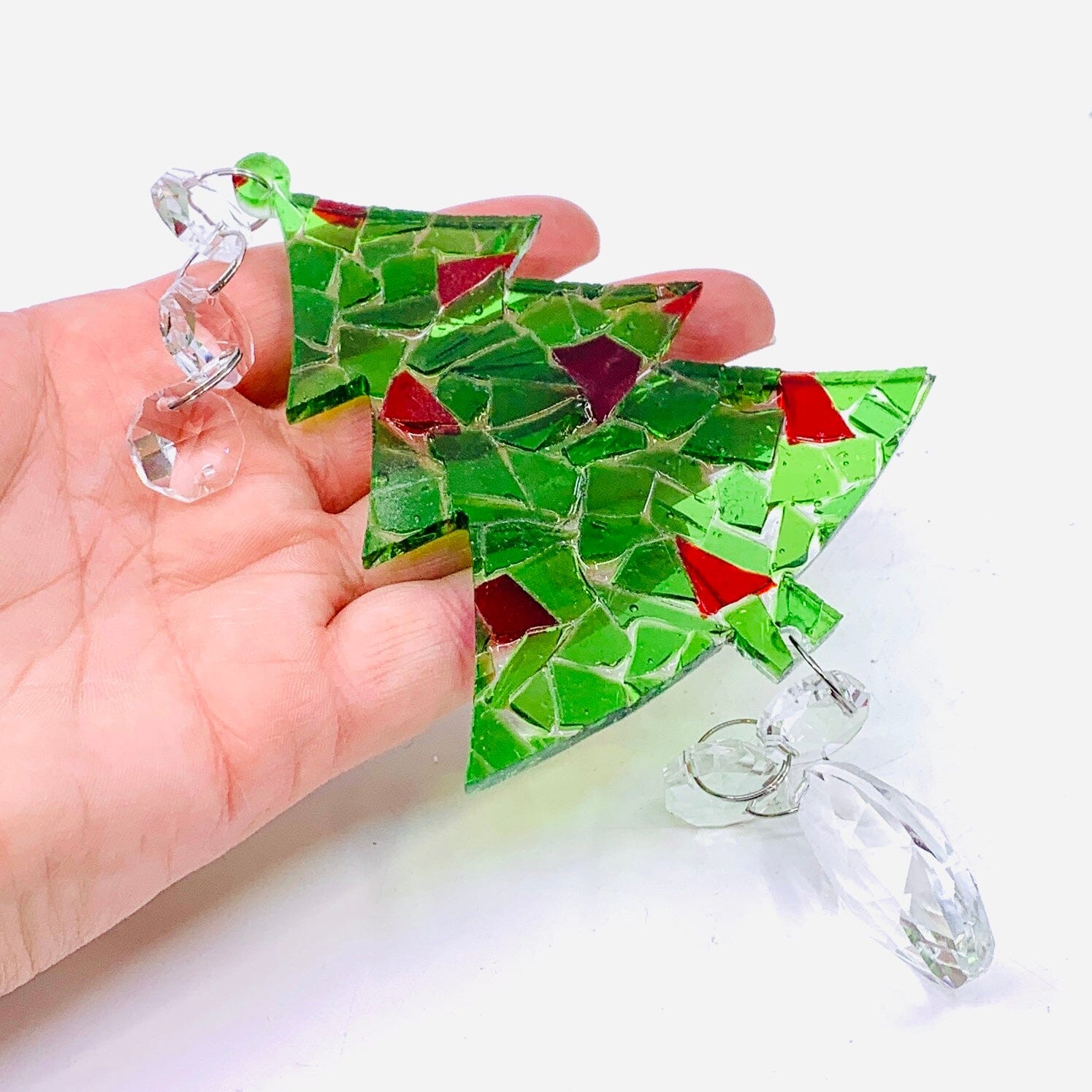 Stained Glass Tree Ornament, Red and Green Ornament Oh My Sweetie 