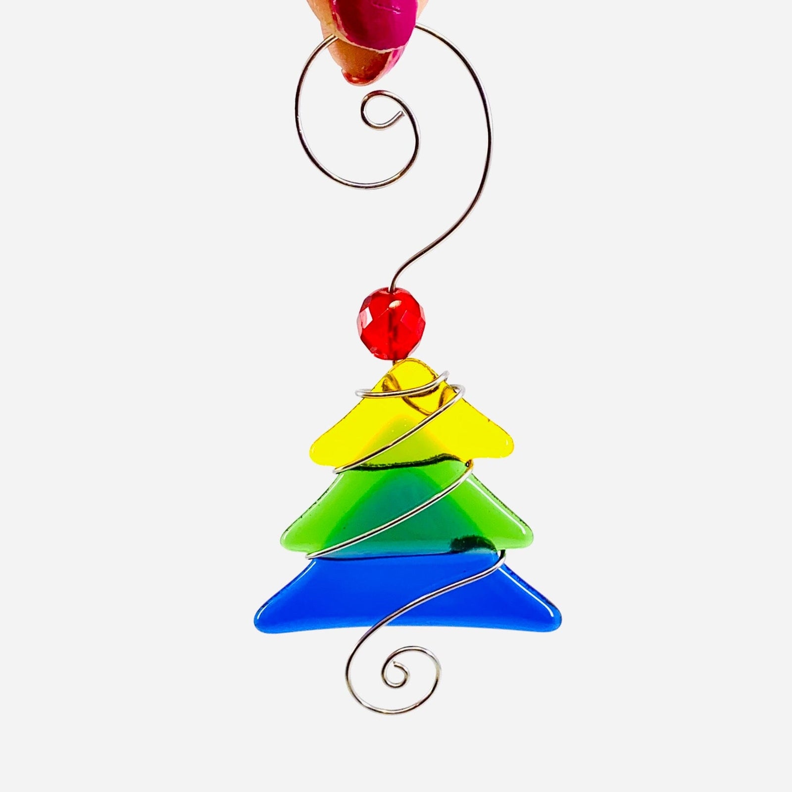 Small Fused Glass Tree, Rainbow Ornament Haywire Art 
