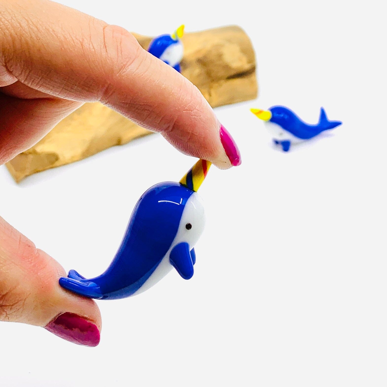 Tiny Glass Narwhal Blue, 107 Miniature - 