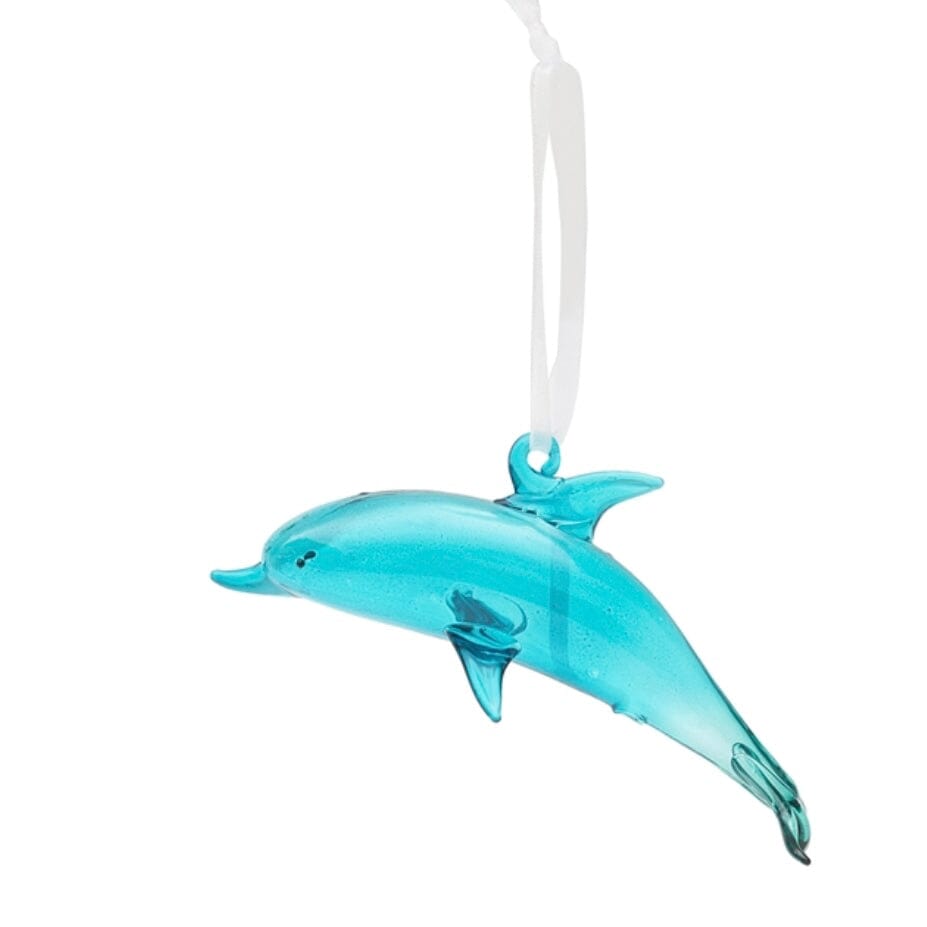 Ribbon Glass Ornament 27, Teal Dolphin