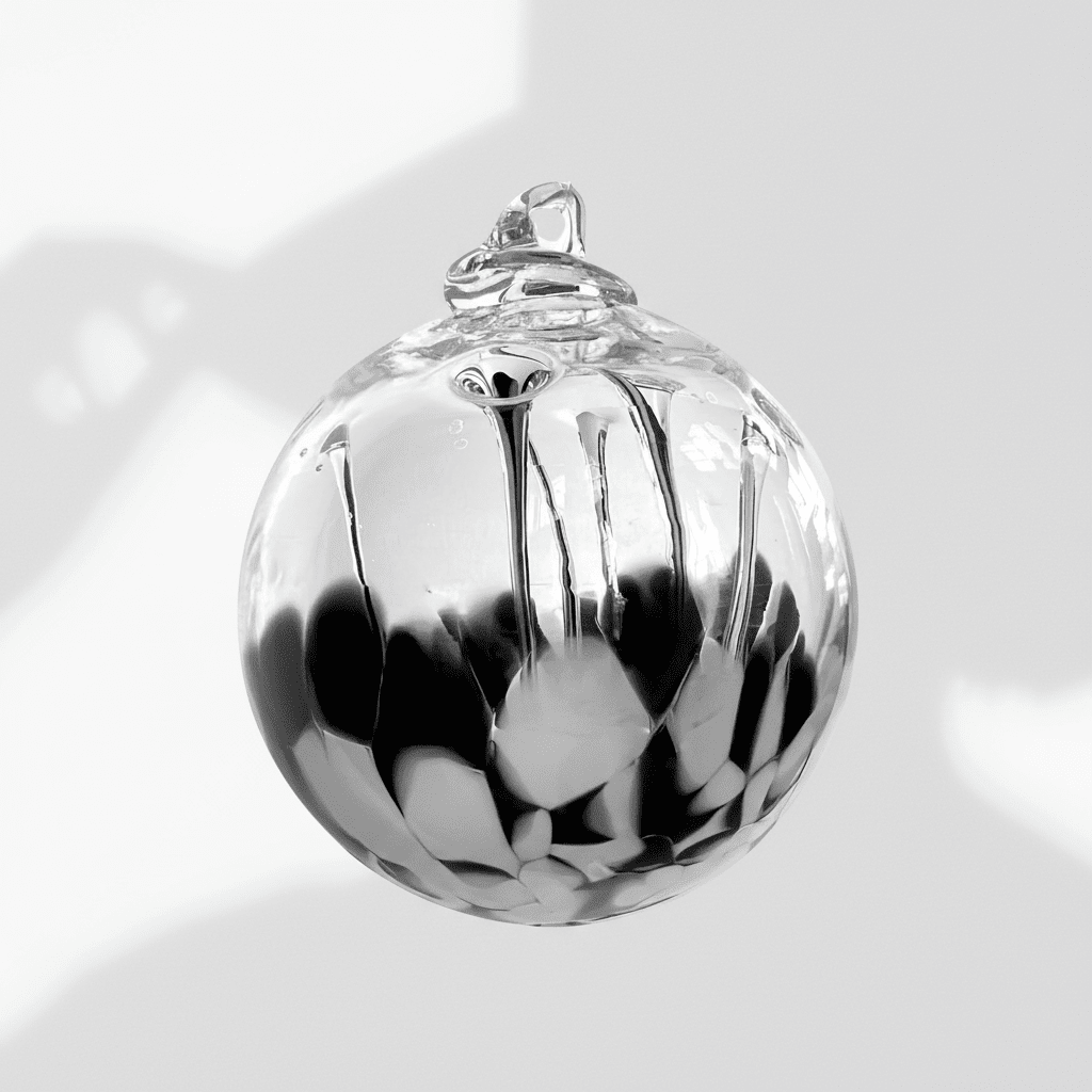 Black and White Witch Ball Wish Ball Luke Adams Glass Blowing Studio 