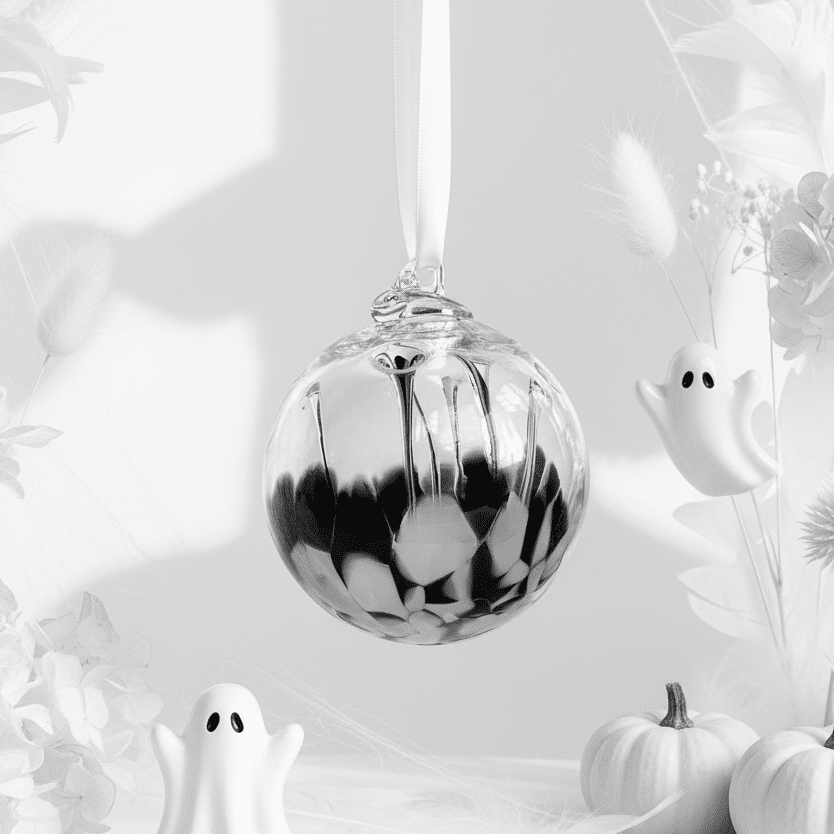 Black and White Witch Ball Wish Ball Luke Adams Glass Blowing Studio 