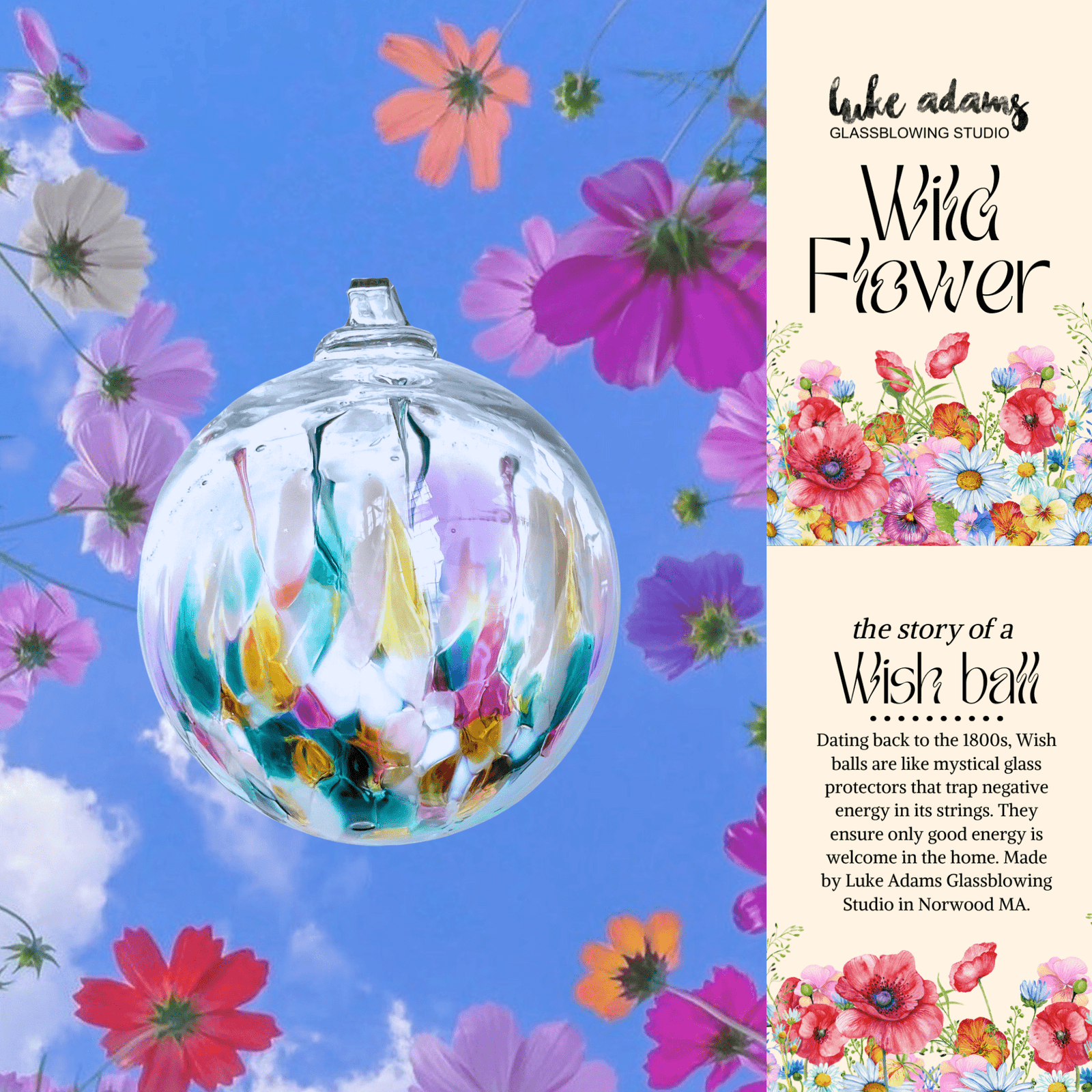 Wild Flower Wish Ball Ornament Wish Ball Luke Adams Glass Blowing Studio 