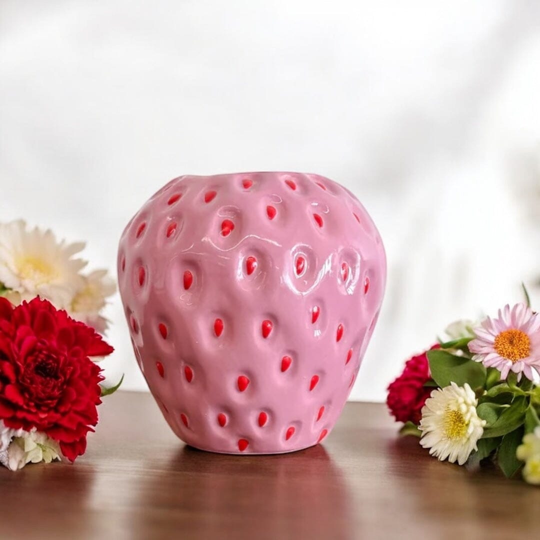 Small Strawberry Vases Decor Creative Co-op Red 