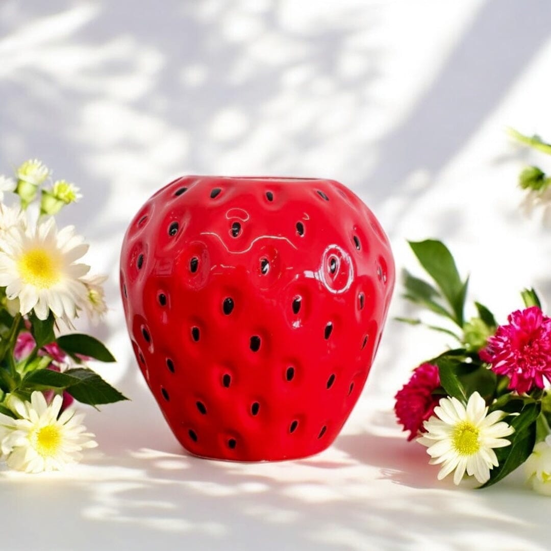 Small Strawberry Vases Decor Creative Co-op Red 