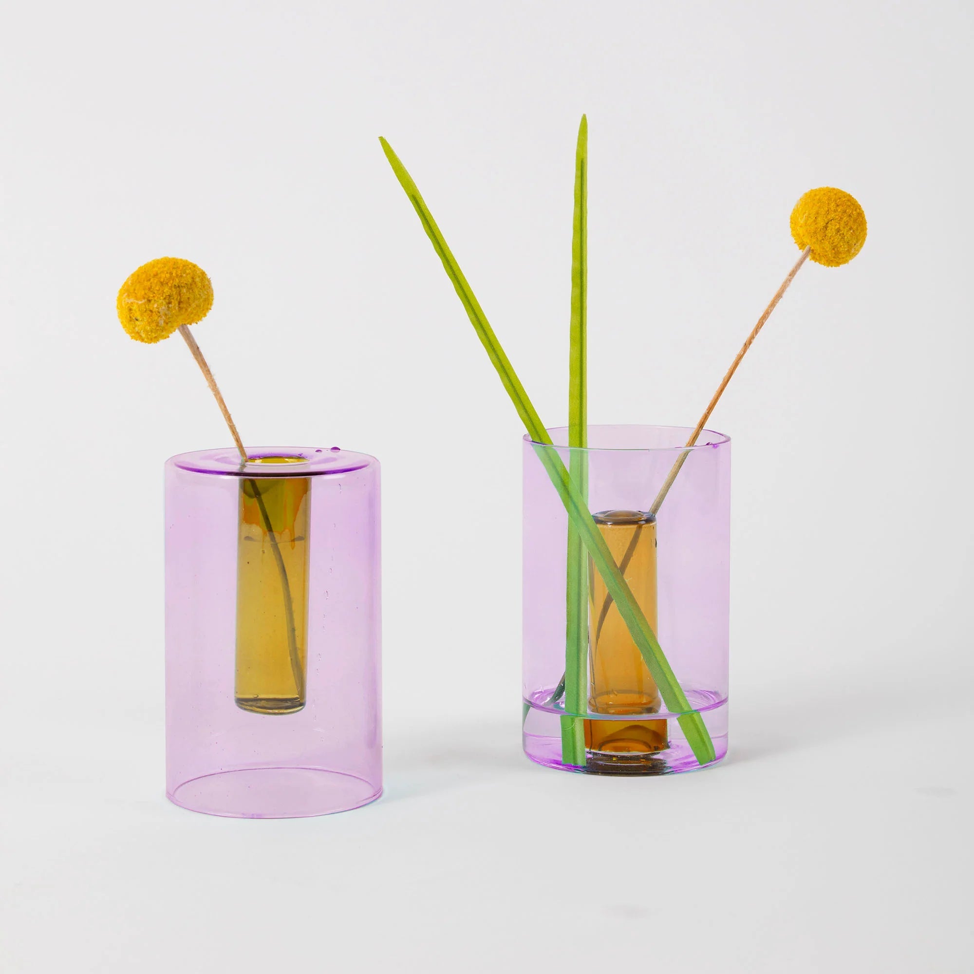 Reversible Glass Vase, Lilac/Peach Block Design 