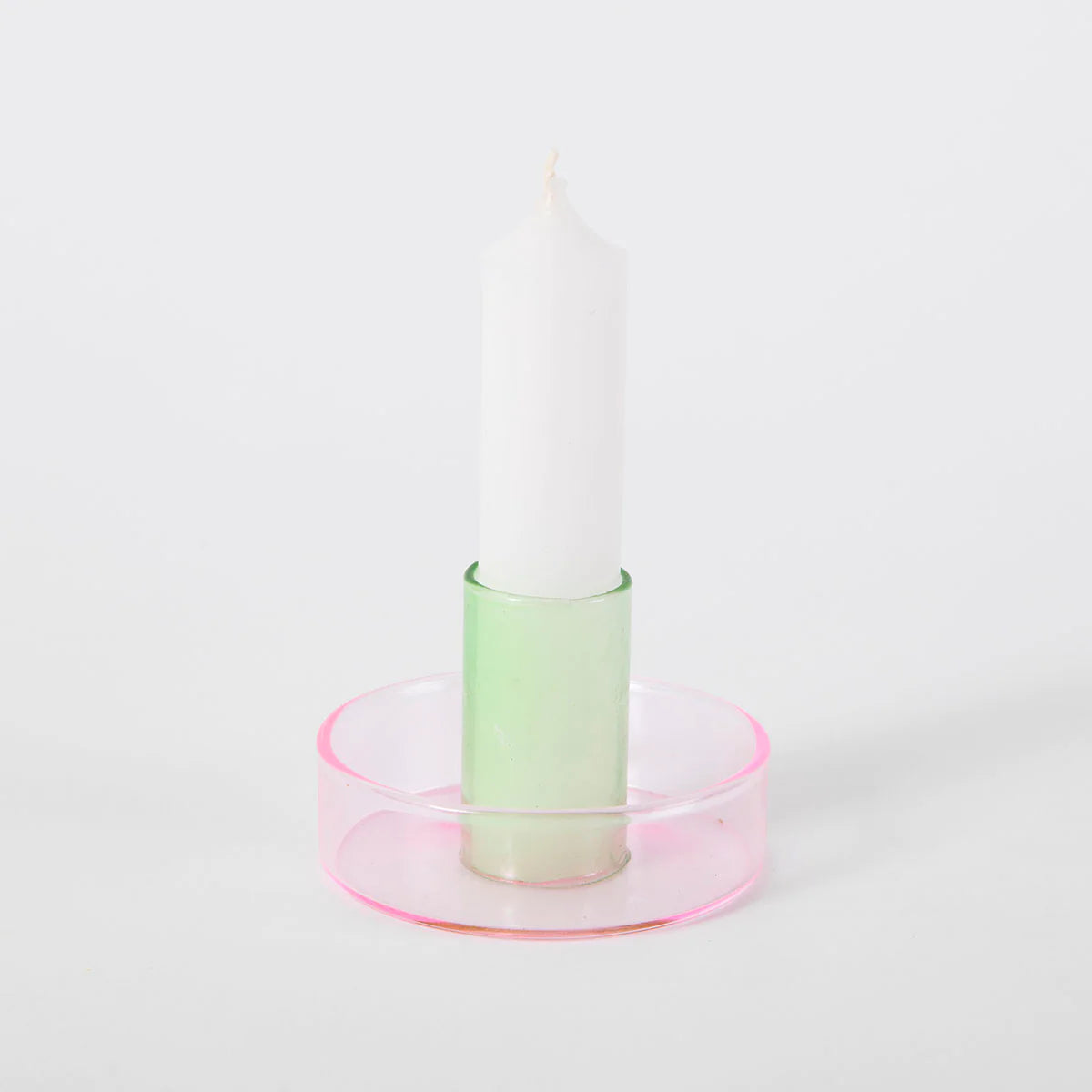 Dual Color Glass Candle Holder, Pink/Green Block Design 