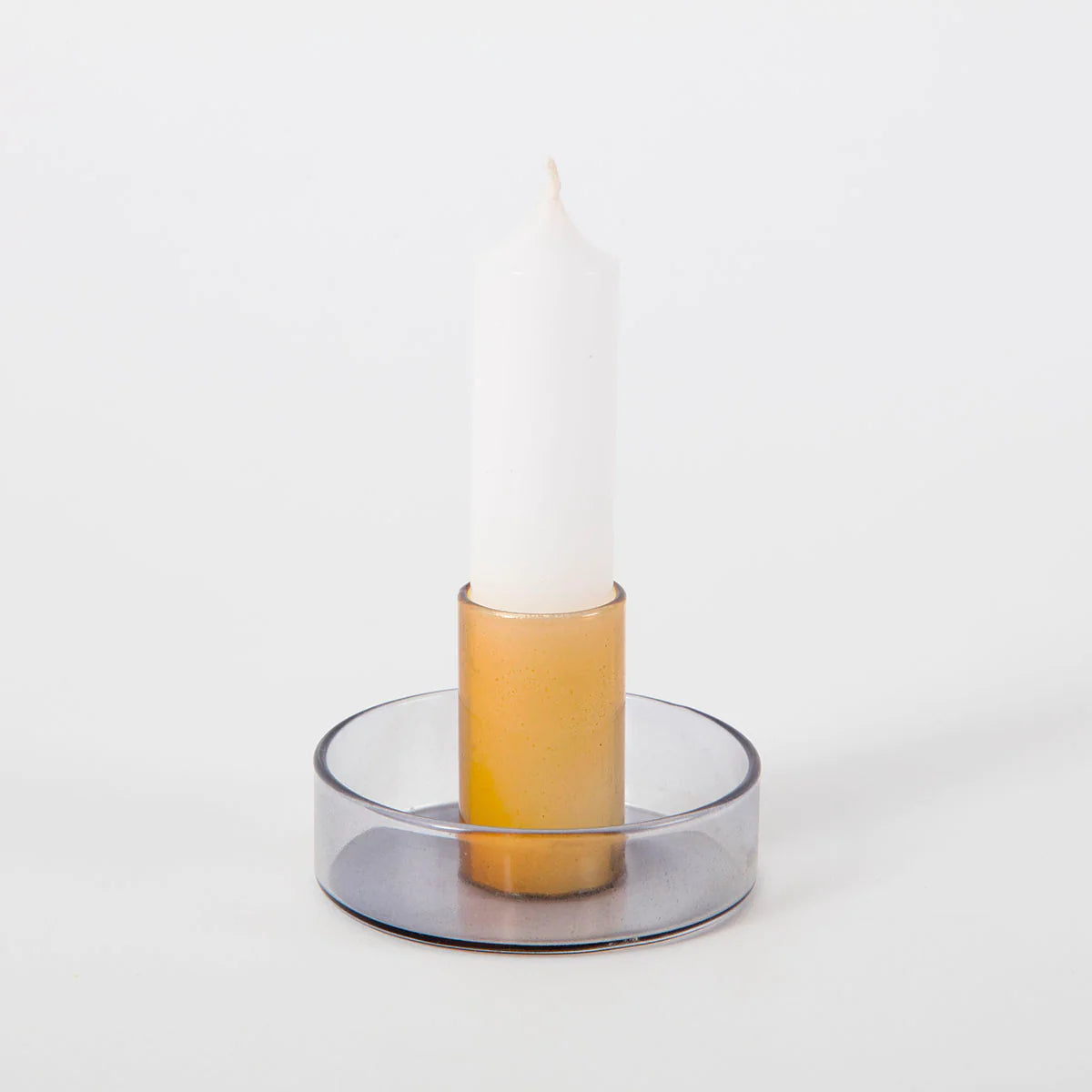 Dual Color Glass Candle Holder, Gray/Orange Block Design 