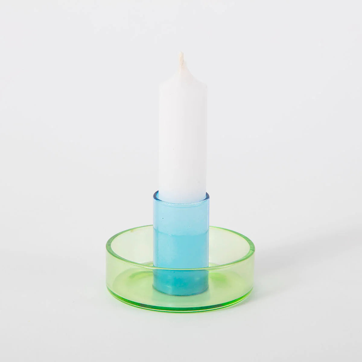 Dual Color Glass Candle Holder, Green/Blue Block Design 