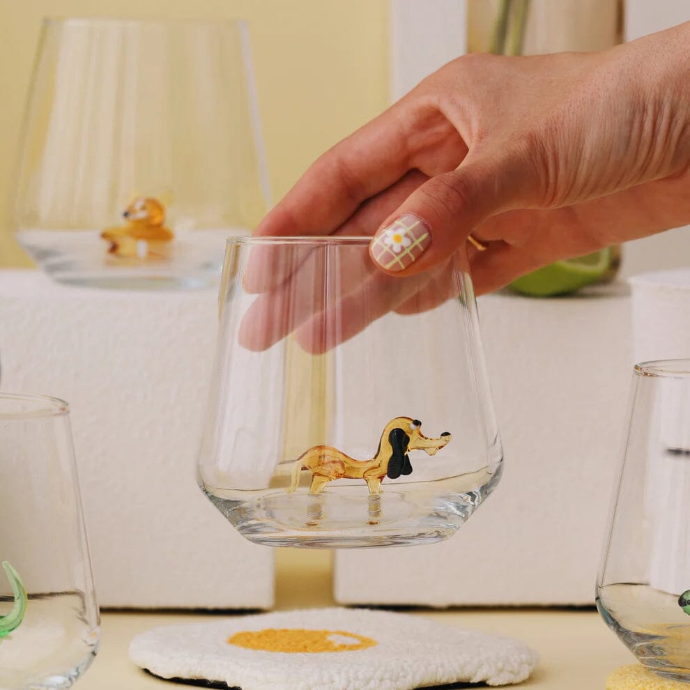 Tiny Animal Wine Glass, Brown Dachshund Dog Decor MiniZoo 