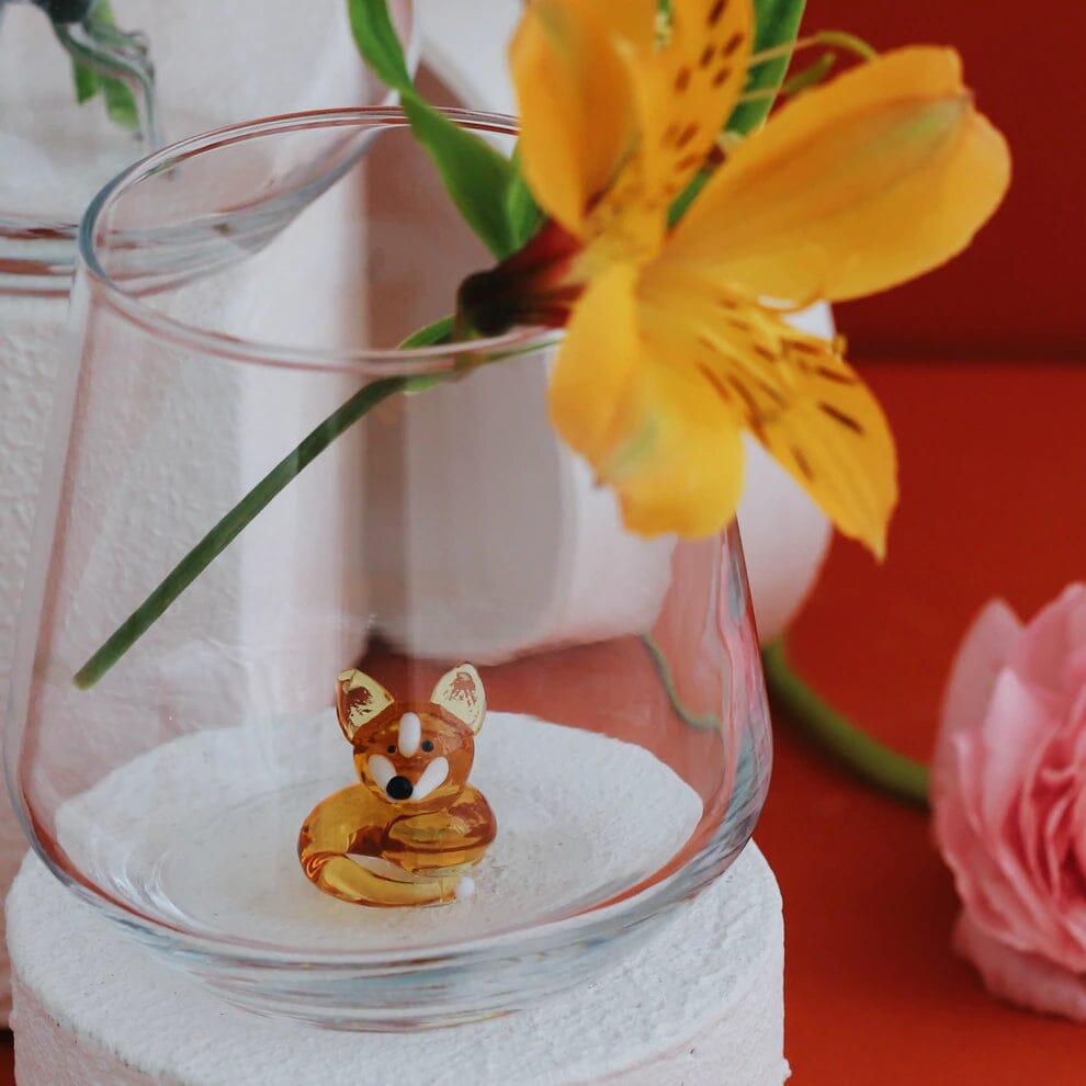 Tiny Animal Wine Glass, Fox Decor MiniZoo 