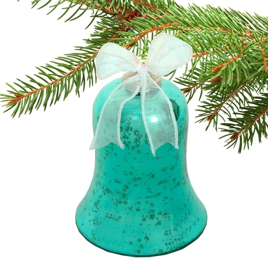 Mercury Glass Bell, Teal India House Brass 