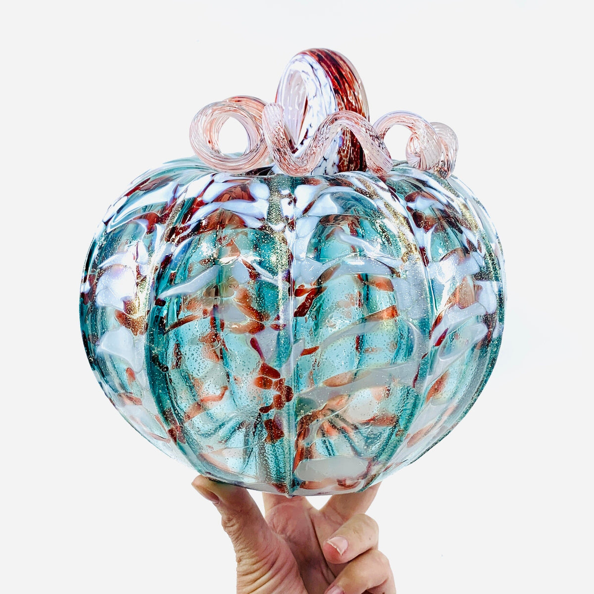 Daily Pumpkin 1464 Winter Frost Shimmer Large Daily Pumpkin Luke Adams Glass Blowing Studio 