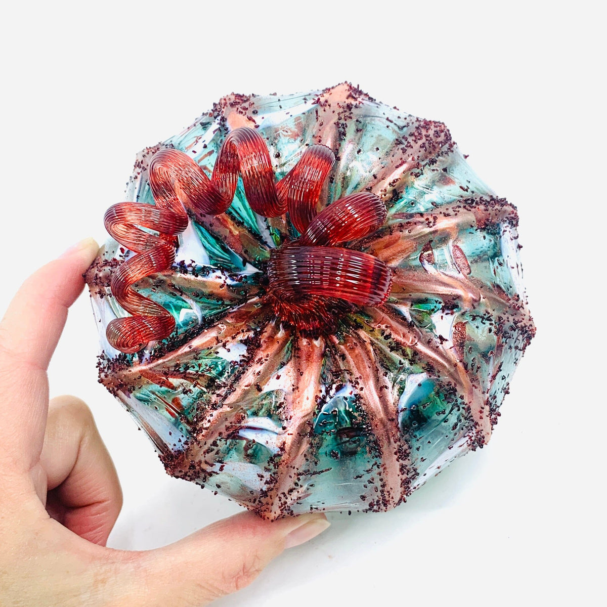 Daily Pumpkin 1588 “Red Shimmer Holiday” Squat Daily Pumpkin Luke Adams Glass Blowing Studio 