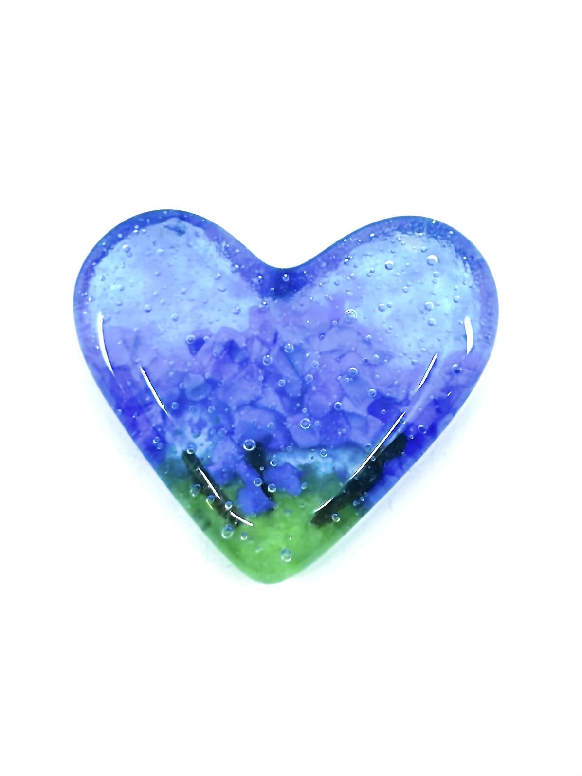 Fused Pocket Heart, Hydrangea Periwinkle Miniature Luke Adams Glass Blowing Studio 