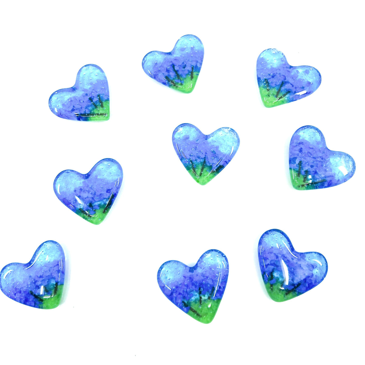 Fused Pocket Heart, Hydrangea Periwinkle Miniature Luke Adams Glass Blowing Studio 