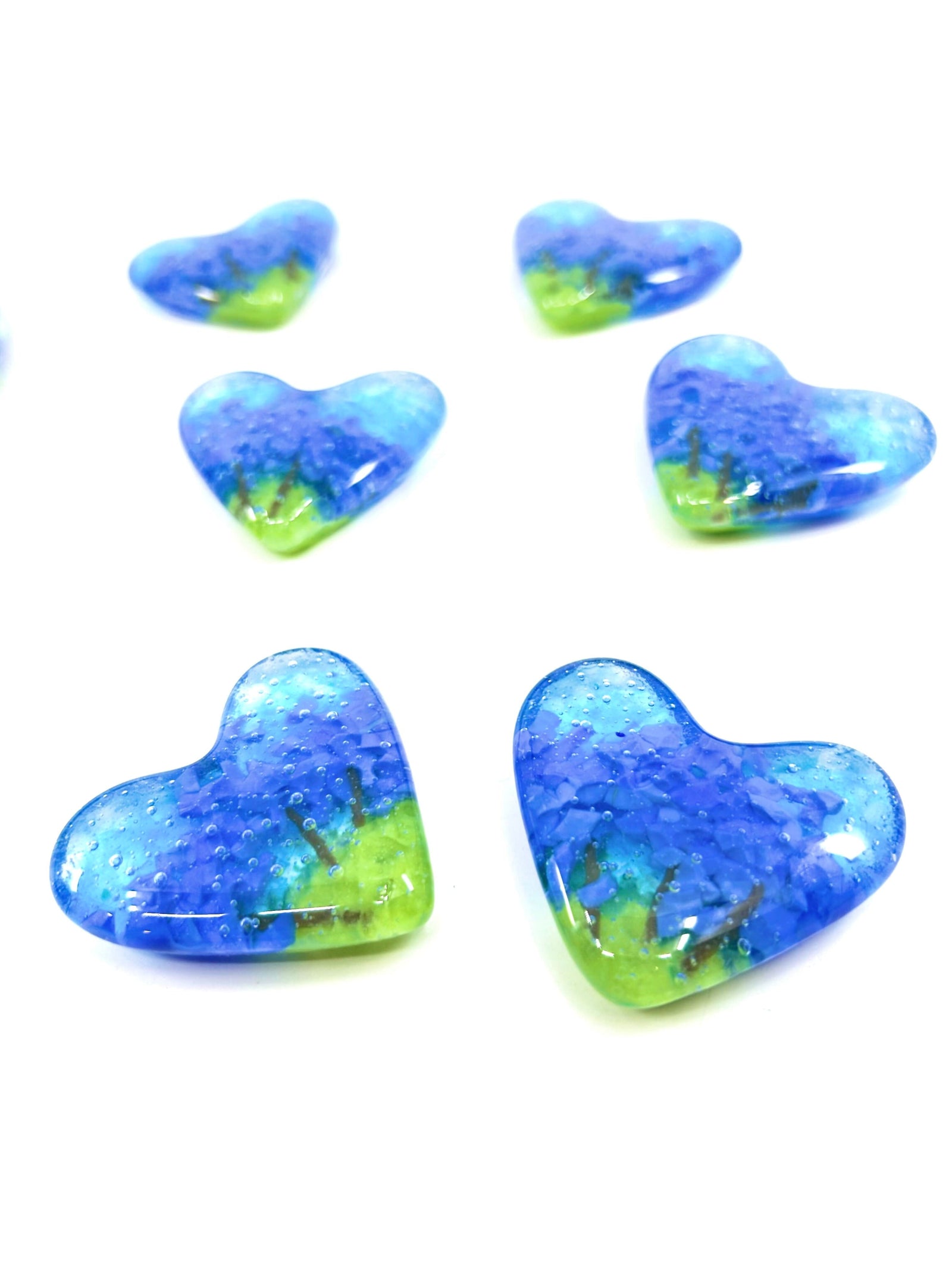 Fused Pocket Heart, Hydrangea Periwinkle Miniature Luke Adams Glass Blowing Studio 