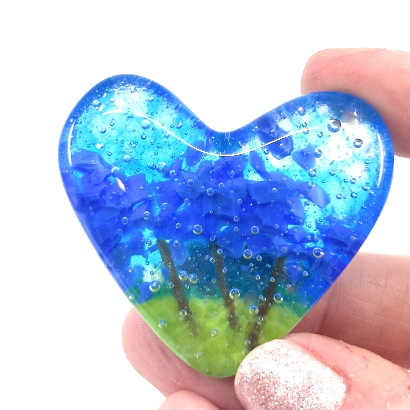 Fused Pocket Heart, Hydrangea Periwinkle Miniature Luke Adams Glass Blowing Studio 