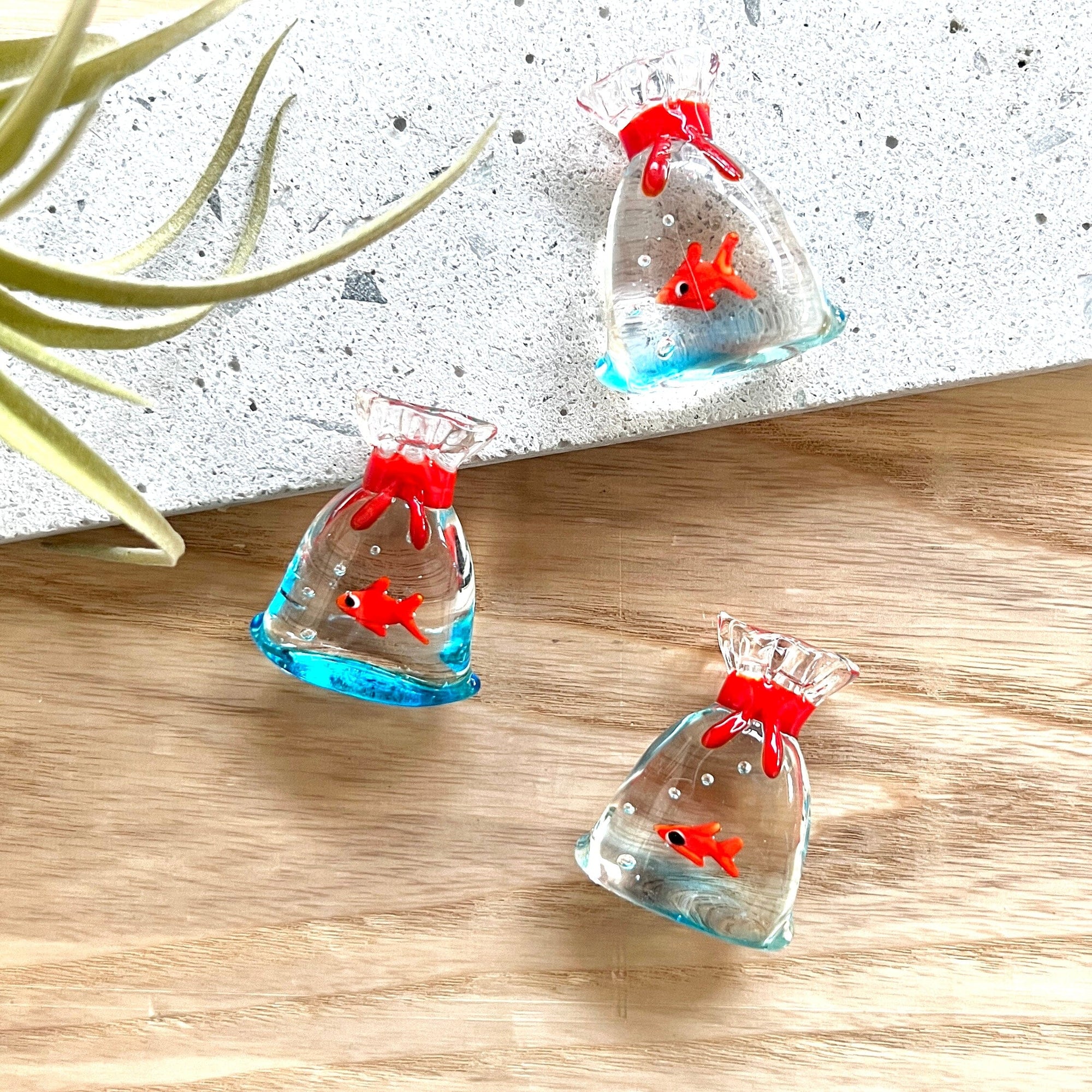 Tiny Goldfish in a Bag, Wholesale Set of 10 Miniature Luke Adams Glass Blowing Studio 