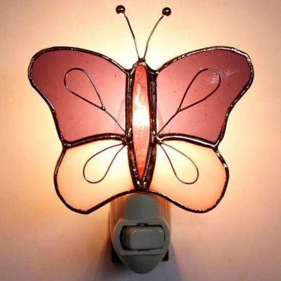 Stained Glass Pink Butterfly Nightlight Decor Gift Essentials 