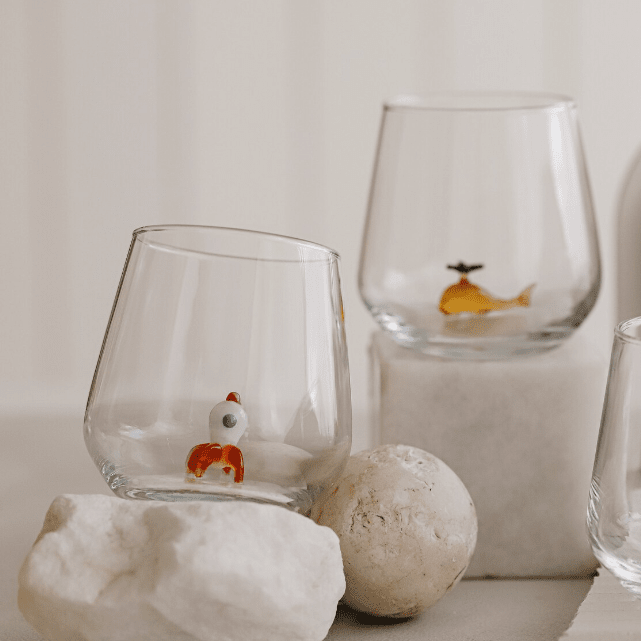 Tiny Animal Wine Glass, Helicopter Decor MiniZoo 