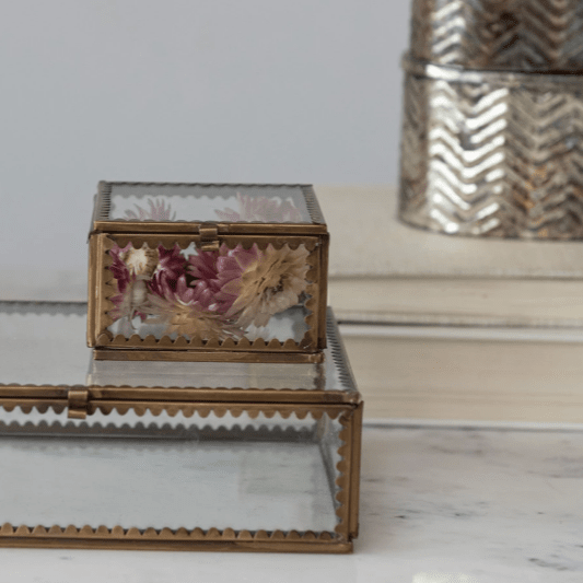 Glass Jewelry Box with Scalloped Brass Detail Decor Creative Co-op 