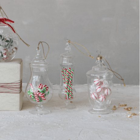 Glass Candy Jar Ornament, Candy Canes Decor Creative Co-op 