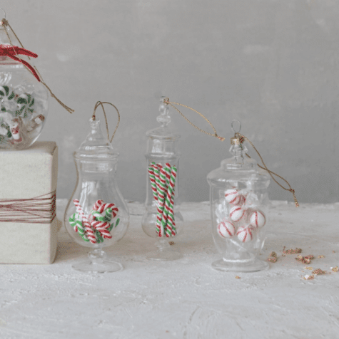 Glass Candy Jar Ornament, Peppermint Sticks Decor Creative Co-op 
