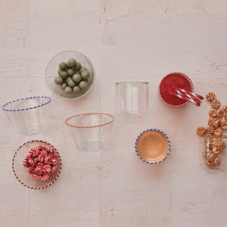 Candy Cane Rim Bowls, Blue Decor Creative Co-Op 